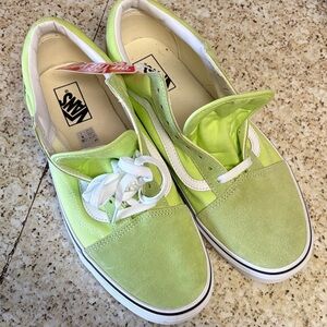 Vans Lime Green Suede & Canvas Low Top Sneakers with White Stripe